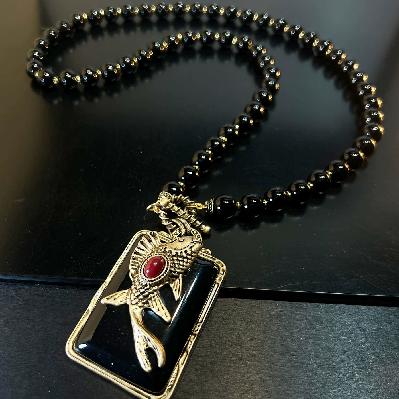 Vintage Onyx Long Necklace