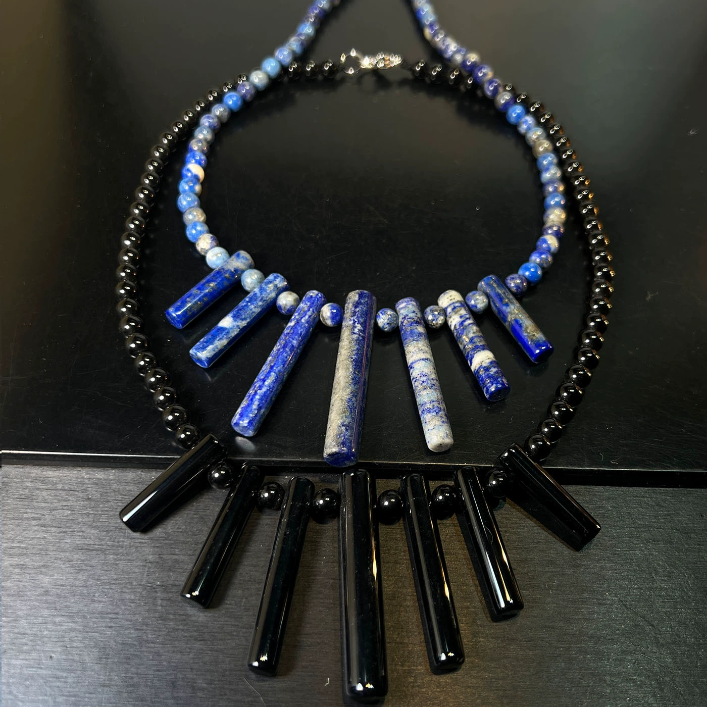 Lapis & Obsidian Natural Stone Necklace