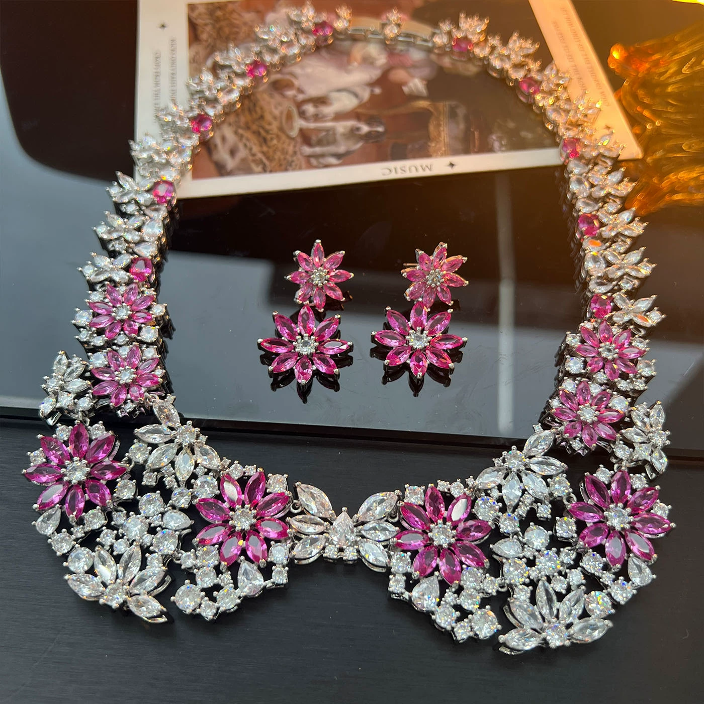 Red Floral Statement Jewelry Set