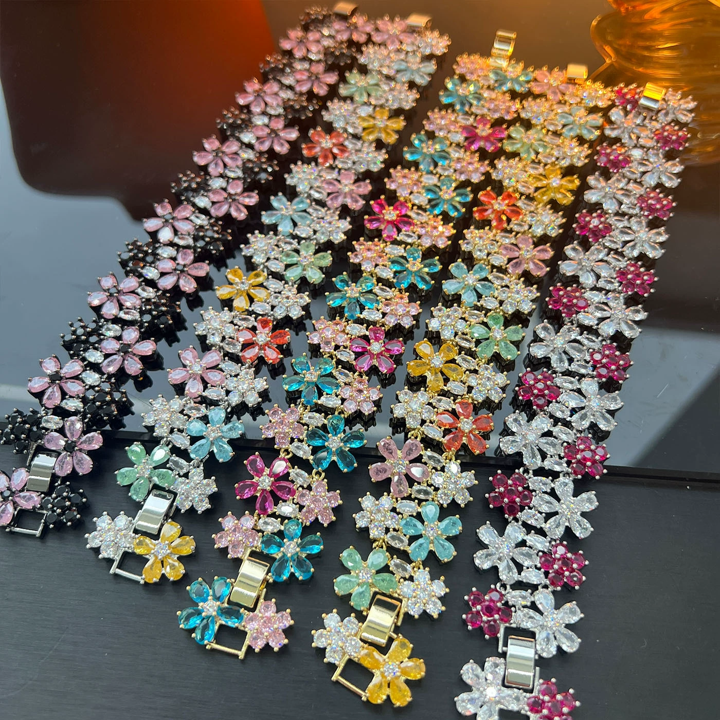 Floral Crystal Statement Bracelet Collection