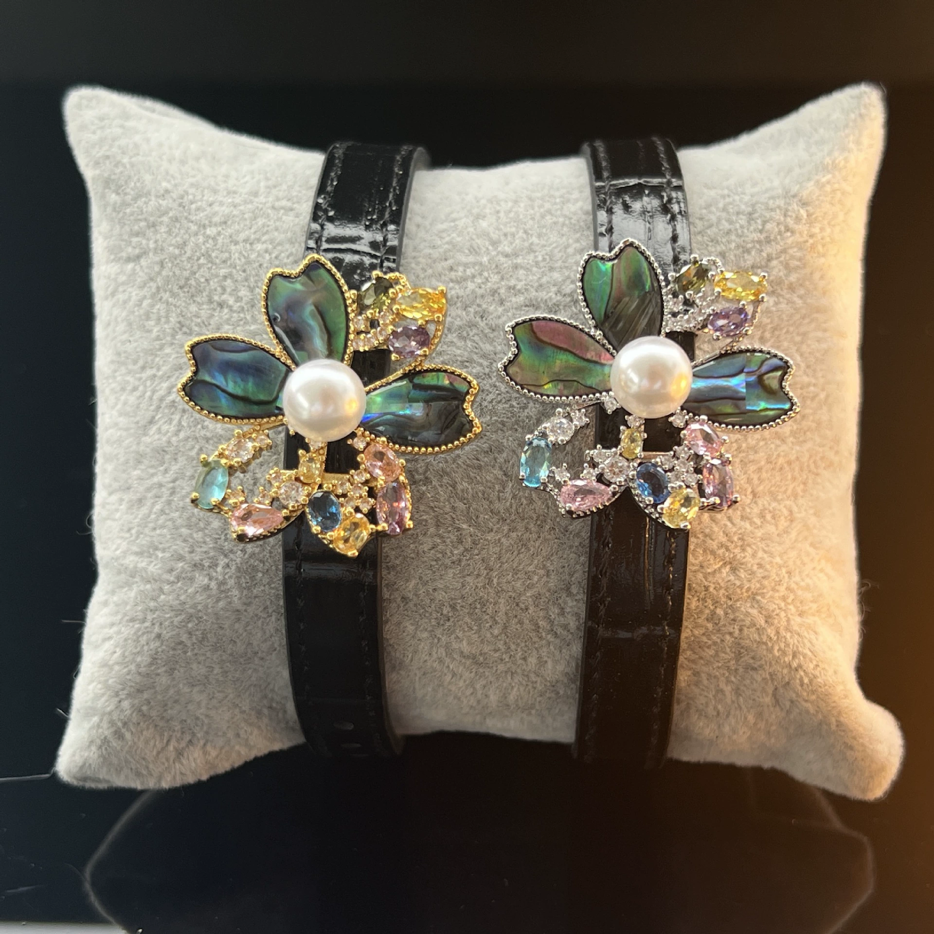 Abalone Flower Leather Bracelet